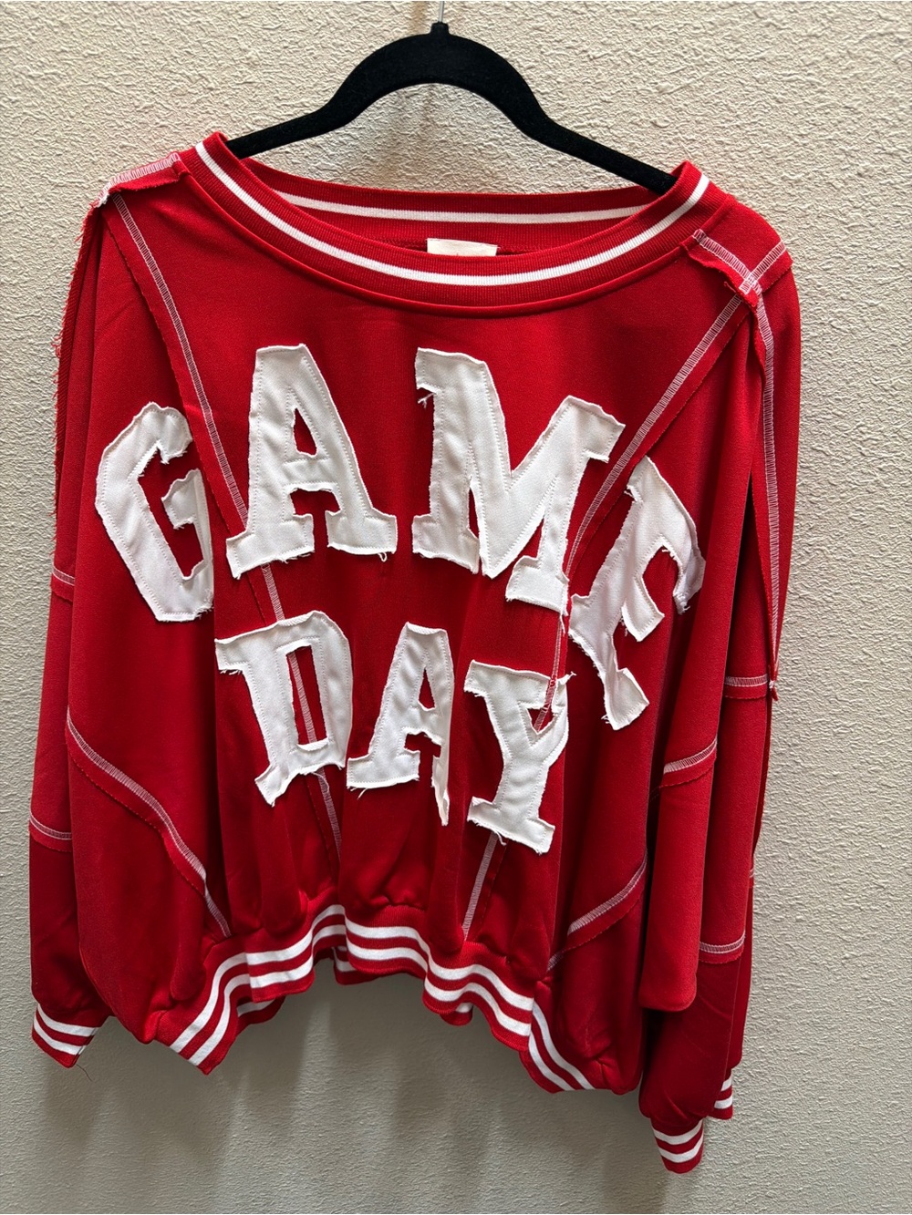BiBi Red Off-Shoulder 'GAME DAY' Oversized Sweatshirt - Picture 2 of 3